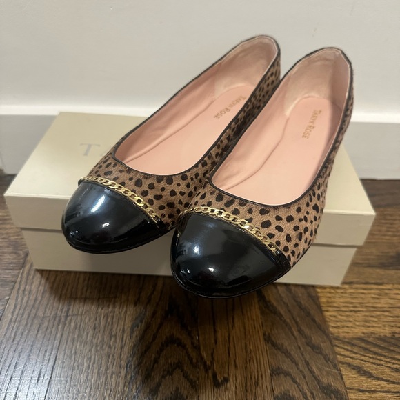 Taryn Rose Shoes - NIB Taryn Rose Leopard Print Ballet Flats with Black Toe Cap